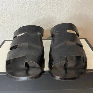 Cydwoq Black Leather Sandals Toe Loop Slip On Men's 46 EU/12 US Handmade In USA